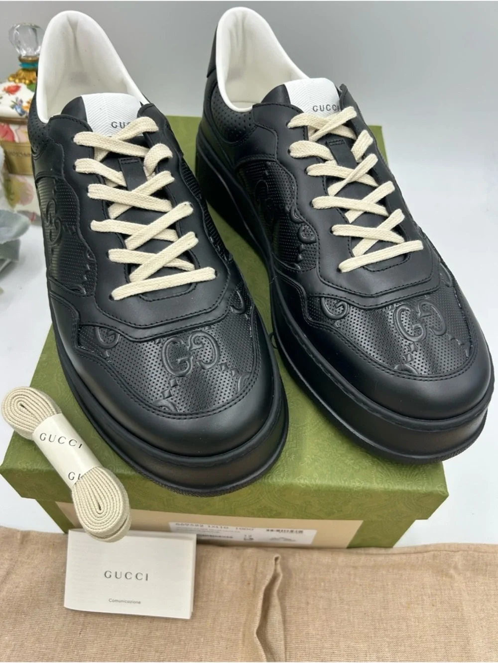 Gucci GG embossed leather sneakers size 12 fits 13 US made in Italy